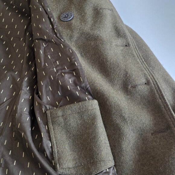 & Sons Heavy Wool Blend Peacoat Mens M Military Green Elbow Patches Storm Collar - Picture 10 of 16